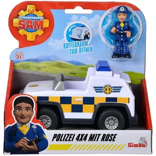 Simba Feuerwehrmann Sam Polizeiauto 4x4 mit Rose Figur