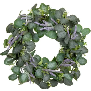 Eukalyptus Künstlicher Kranz Grünkranz Kunstpflanze Dekorative Künstliche Hängende Türkranz Wandkranz Schöne Deko für Tür Wand Fenster Dekoration (Lila Grün, 16"/40.6cm)
