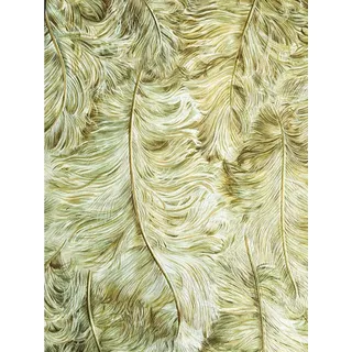 Profhome Exklusive Luxus Tapete Federn 0,53 m x 10 m 5,33 m2 Oliv/Gold/Grün-Braun/Weiß 822202