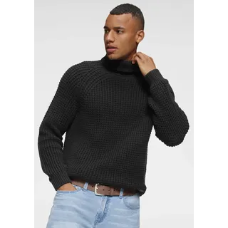 Rollkragenpullover BRUNO BANANI, Herren, Gr. XXL (60/62), schwarz, Grobstrick, Obermaterial: 50% Baumwolle, 50% Polyacryl, Basic schmal, Raglanärmel Bündchen, Pullover Rollkragenpullover, mit Markenbadge