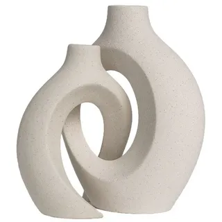 Intirilife 2er Set- Deko Vase Keramik mit Loch für Pampasgras Trockenblumen Blumen- in Weiß | Gr.: onesize
