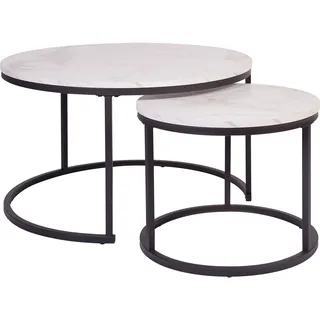 2er-Set Couchtisch - weiße Marmoroptik - schwarz