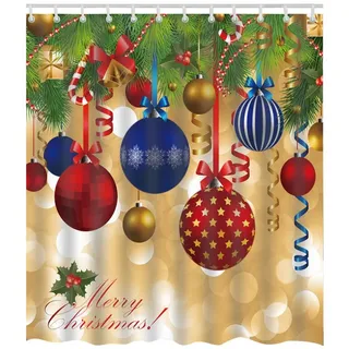 Qelus Duschvorhang Weihnachten Gedruckt Duschvorhang 180x180cm für Badezimmer, Badewanne