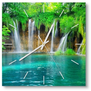 DEQORI Wanduhr 'Wasserfälle in Kroatien' (Glas Glasuhr modern Wand Uhr Design Küchenuhr) grün 30 cm x 30 cm