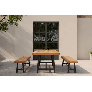 OUTFLEXX Oslo Garten-Essgruppe, natur, Akazie, Tisch 170 x 90 cm, 6 Personen, 2x Bank 160 x 35 cm, FSC®-zertifiziertes Produkt