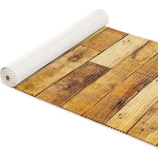 Badematte Anti-Rutsch-Matte Weichschaummatte Premium Holz Dielen Badvorleger braun Breite 65 cm Länge 240 cm - Braun