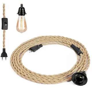 BlingBin Pendelleuchte mit Stecker, Lampenfassung E27 mit Kabel 4,5 Meter, DIY-Dekorationen, ohne Leuchtmittel, DIY Hängelampe für Schlafzimmer, für Lampenaufhängung E27 fassung braun