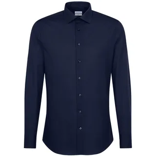 Seidensticker Herren Hemd Slim Fit Bügelfrei Kent Langarm Shirt, Dunkelblau, 38 EU