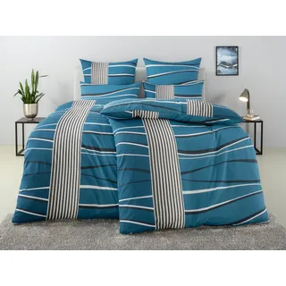 OTTO home Renu Wellen Baumwolle Blau 155 x 220 cm + 40 x 80 cm