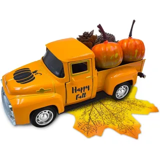Herbst Thanksgiving Deko, Vintage Metall Truck mit Künstlichen Tannenzapfen, Kastanien, Ahornblatt, Kürbis für Herbst und Winter, Erntedankfest Deko für Küche Party Streudeko Weihnachten Tischdeko