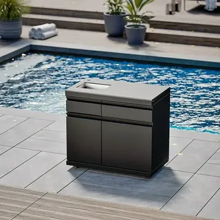 Kingstone Cube Outdoorküchen-Modul Spüle & Kühlschrank  (Schwarz, B x T x H: 100 x 58 x 90 cm, Stahl, Edelstahl, Sintered Stone)