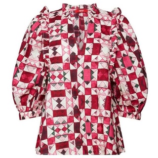Esprit Kurzarmbluse Bluse aus Baumwoll-Dobby mit Rüschenbesatz rot