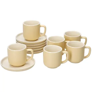 6er Set Jasper Vanille Espressotasse mit Untertasse aus Steingut - 6x 410808 + 6x 410815