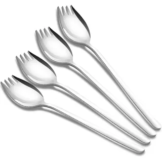 4-teiliges Set Aus 18/10 Edelstahl-sporks, 19 Cm Langer Salatlöffel, Salatbesteck, Obst- Und Dessertgabeln, Gabeln Für Gebratene Reisnudeln, Multifunktionales Löffel- Und Gabelset Für Camping, Zuhause