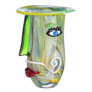 GILDE GLAS art Deko Vase - Gesichtsvase aus Glas - Kunstobjekt, Blumenvase Glasvase - Farbe: Grün Höhe 29 cm