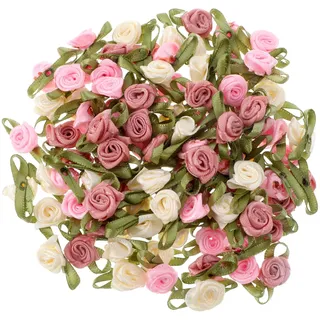 100 Stück Mini-Rosen Blumen Satinband 15 mm Rosenblüten Klein Deko | Künstliche Blumen Mini Satin Schleifen DIY Handwerk zum Nähen für Nähen Verpacken Basteln Hochzeit