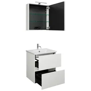 burgbad Rocio Set aus Spiegelschrank mit LED-Leuchte, Waschtisch und Waschtischunterschrank, Breite 600mm, Anschlag rechts, SGYQ060RF6223C0001, Farbe: Weiß matt