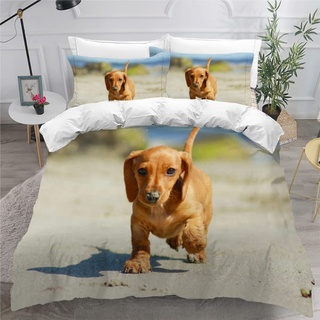 AEESS Bettbezüge 135x200 Dackel 3D Motiv Bettwäsche-Sets 3 Teilig Kuschelig Atmungsaktive Bettwaren Hunde Tiere Betten Set mit Reißverschluss und 2 Kissenbezug 80x80 Kinder Jungen Mädchen