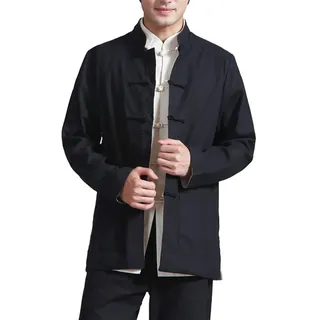 Herren Reversibel Beide Seiten Mantel Jacke Tang-Anzug Chinesisch Traditionell Lange Ärmel Kampfkunst Kung FU Hemd Leinen Damen