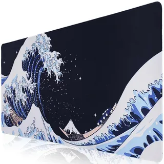Sevenpers Mousepad,XXL Japanische Kunst Ukiyo-e-Motiv Mauspad 900x400mm | Mount Fuji und Ozeanwellen Dekorative Tischunterlage, Detailreicher Druck Mauspad für Maus und Tastatur,PC