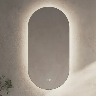 ALLUVION Aurora Lichtspiegel B: 40 x H: 80 cm, oval, mit umlaufender LED-Beleuchtung, direkt + indirekt, Spiegel,