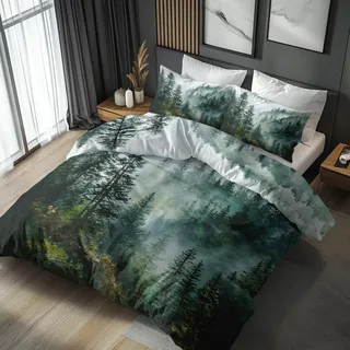 Generisch Wald Bettwäsche 135x200 2er Set Mit Baum Dschungel Muster, Bettbezug Set Bügelfreie Bettwäsche Mit Reißverschluss, Kissenbezug, Wald Deko