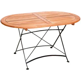 Gardenson Gartentisch Schlossgarten, Natur, Holz, Metall, Eukalyptusholz, massiv, oval, X-Form, 90x75x140 cm, FSC Mix, klappbar, Gartenmöbel, Gartentische, Klapptische Garten