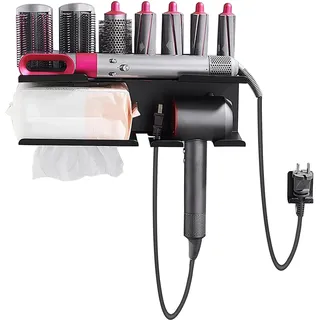 Föhnhalter Wand, Dyson Airwrap Föhn Halterung Haartrockner Halterung mit Cord Organizer Haken Haartrockner Halterung Bad Halterung für Dyson Airwrap Ohne Bohren, für Haus Bad Veranstalter, Schwarz
