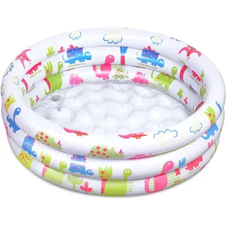 Jiosdo Planschbecken Baby, 90×26cm Aufblasbares Planschbecken für Kinder, 3-Ring Kinderpool Babypool Kinderplanschbecken Rund Schwimmbecken Familie Pool Aufblasbare Badewanne für Kleine Kinder(Weiß)