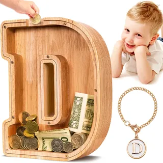 Spardose Kinder Holz, personalisierte Buchstabe Sparschwein, Geschenk D