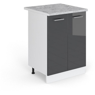 Vicco Unterschrank Küchenschrank + Arbeitsplatte 60 cm R-LINE Anthrazit Hochglanz grau|weiß