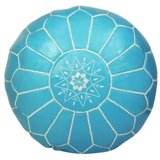 ALMADIH Pouf Leder Pouf Marokkanischer Echtleder Handarbeit Sitzsack blau