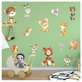 Sunnywall Wandtattoo Waldliebe Waldtiere - Wandtattoo Kinderzimmer Baby (6 St), konturgeschnitten bunt