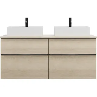 Burgbad Eqio Waschtischunterschrank mit 4 Schubladen, für 2 Aufsatzwaschtische, Breite 1400mm, SGUV140F3180G0252, Farbe: Eiche Dekor Cashmere / Eiche Dekor Cashmere,