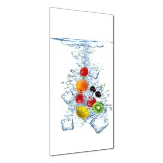 Wallario selbstklebende Duschrückwand 90 x 190 cm mit Motiv Obst-Eiswürfel-Mix im Wasser mit weißem Hintergrund - Wandverkleidung mit Hochglanzl... - Weiß