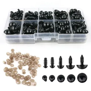 Sicherheitsaugen für Häkeltiere 400 Stk 5-12 mm Amigurumi Augen Safety Eyes Puppenaugen Schwarz Knopfaugen für Häkeltiere Heimwerker