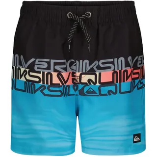 Quiksilver Volley Badehose für Jungen mit UPF 50+ Sonnenschutz, schnell trocknende Badeanzug-Shorts, Schwarzer Wortblock, 14-16 - 14-16