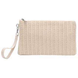ITALYSHOP24 Schultertasche Damen Tasche Strohtasche Strand Geldbörse Handtasche Clutch Smartphone, Boho Sommer Geflecht Armband Freizeit Urlaub Häkeltasche Mini Bag beige