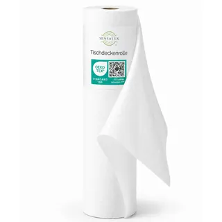 Sensalux Tischdeckenrolle Vlies 0,80 x 10 m Weiß, 80 g/m2 | abwaschbar, wasserabweisend, stoffähnlich, Tischdecke Rolle, OEKO-TEX, Party, Hochzeit, Catering, Event