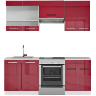 Vicco Küchenzeile Fame-Line 200 cm Bordeaux Hochglanz