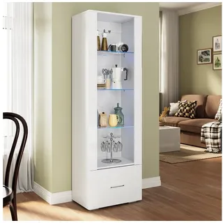 SONNI Glasvitrine Glasvitrinen mit led beleuchtung,55x35x172cm,weiB hochglanz Modern weiß