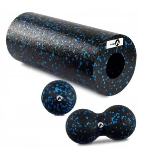 Valle Verde 3in1 Set Faszienroller, Duoball, Faszienkugel, Fitness-Rolle, Peanut-Ball - Selbstmassage, Training, Fitness, Yoga, Pilates - Foam, Hautfreundlich - Schwarz, 30 x 15 cm