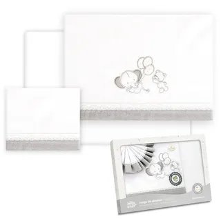 Interbaby Baby-Bettwäsche aus Baumwolle – Auto/Moses/Babywanne – Elefantenbär, Luftballons, 3-teiliges Set, Spannbettlaken + Bettbezug + Kissenbezug