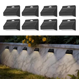 Smiling Shark Solarleuchten für Außen, LED Solar Wandleuchte Aussen IP65 Wasserdichte Wandlampe Solar Zaunleuchten für Garten Stufen Zäune Geländer Terrasse Balkon Treppen, Warmweiß (8)