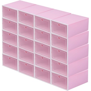 UESUENYENS Schuhkarton 20 Stück Transparent Schuhboxen-Schuhbox stapelbar Kunststoffschuhkarton Stapelbarer Schuhaufbewahrung Schuhbox mit Deckel 33 * 23 * 14 cm (Pink)