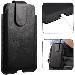 Gürteltasche Leder Klein Handy, Handyhalterung für Gürtel Herren Schwarz, 6.5"Echtleder Gürtel Handytasche Hülle mit Gürtelschlaufe Smartphones Gürtelholster Geldbörse Bauchtasche mit Magnetverschluss