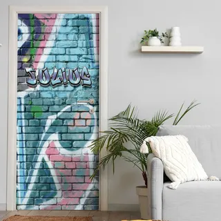 Türtapete selbstklebend | personalisiert mit Namen | 200 x 90 cm Graffiti Blau | Tür Aufkleber Poster Türfolie | Einteilig | Wasserfest 3D Türaufkleber Wandtattoo Türposter Teenager