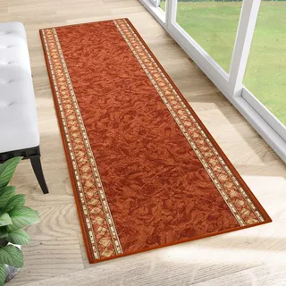 TAPISO Anti Rutsch Teppich Läufer rutschfest Brücke Meterware Orange Gelb Ornament Design Meliert Flur Küche Wohnzimmer 67 x 110 cm