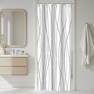 GCIREC Duschvorhang, 120x180cm, Grau Moderner Minimalismus Gestreifte Wellenlinie Wasserdichter Stoff Maschinenwaschbarer Badezimmervorhang mit Haken