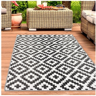 Outdoorteppich Strapazierfähiger Ethno-Outdoor-Teppich in schwarz weiß, Carpetia, rechteckig schwarz|weiß 150 cm x 220 cm